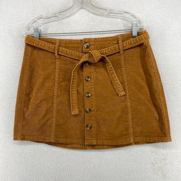 American Eagle Outfitters Dresses & Skirts - AMERICAN EAGLE Skirt 10 Mini Corduroy Super Stretch Button Front Tie Brown